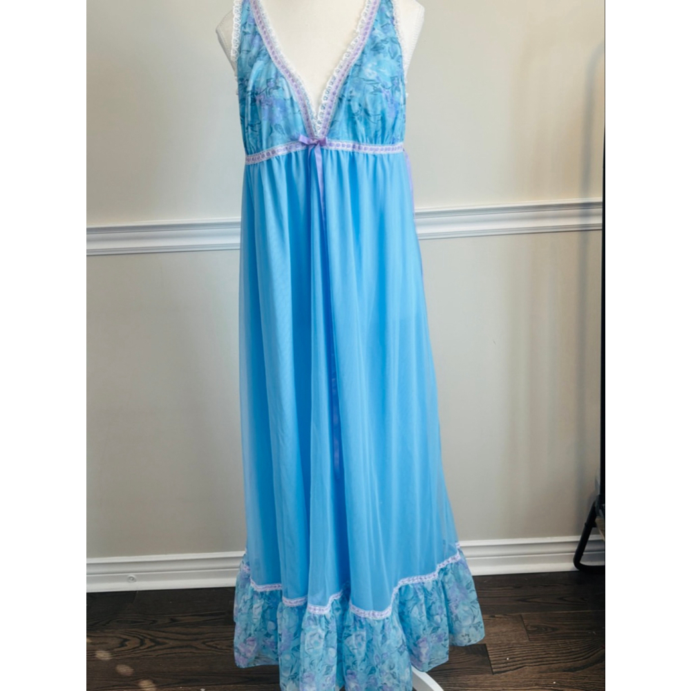 Spinney Blue Floral Chemise Nightgown Medium